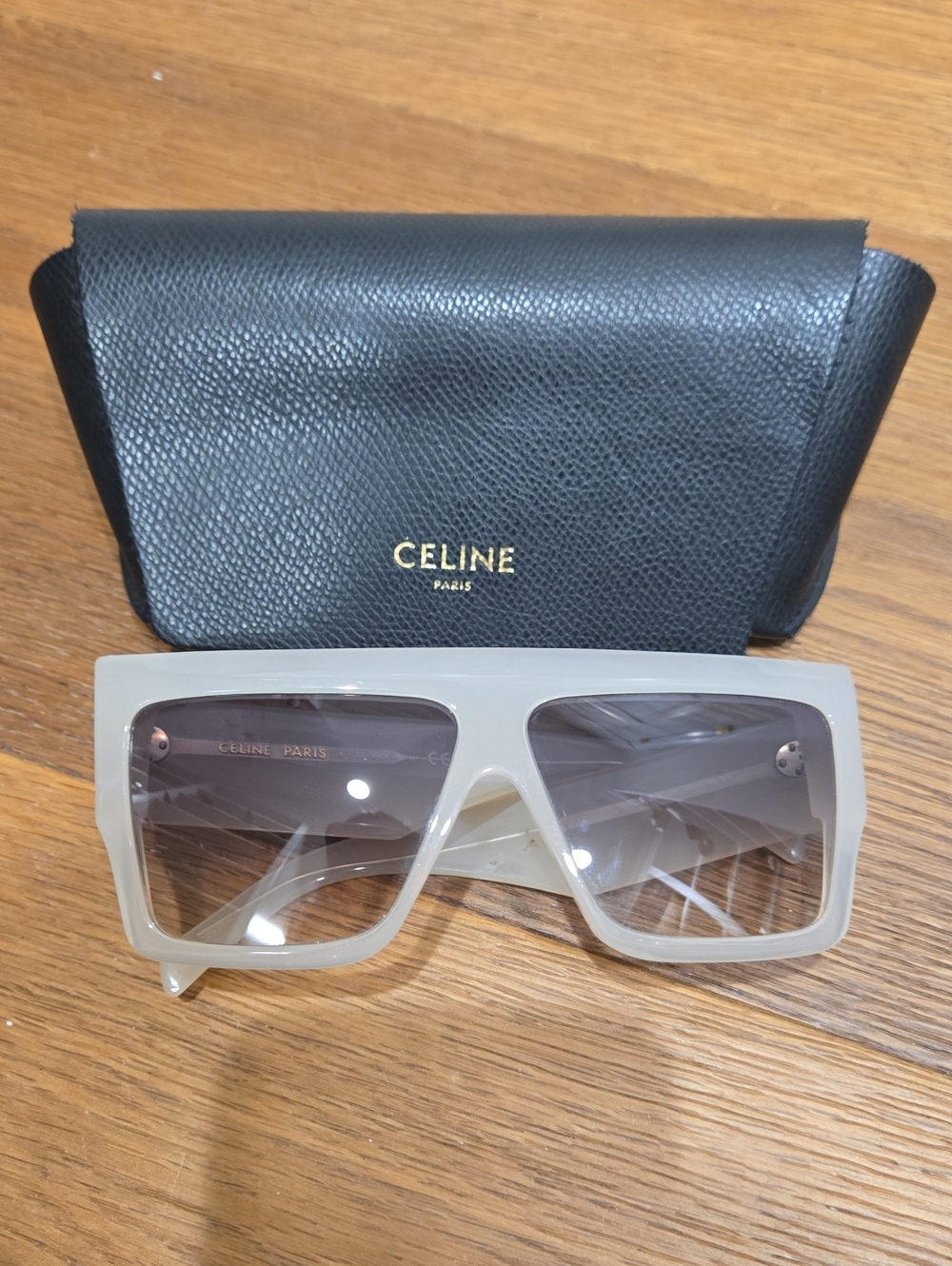 Celine Oversized Square Sunglasses in White with Gray Gradient Lenses